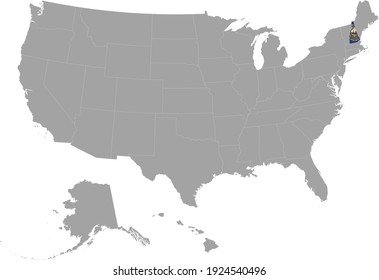 Vector Illustration Of Map Of US Federal State Of New Hampshire With State Flag On Gray USA Map