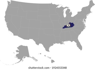 vector illustration of Map of US federal state of Kentucky with state flag on gray USA map