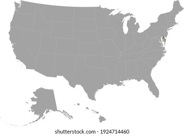 vector illustration of Map of US federal state of Delaware with state flag on gray USA map