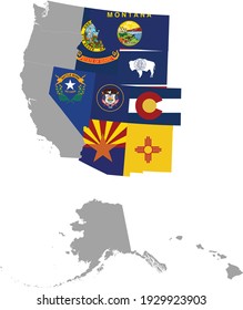 vector illustration of Map of US federal state of Mountain western region with state flag inside the map of Western region of USA