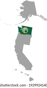 vector illustration of Map of US federal state of Washington with state flag inside the map of Pacific coast