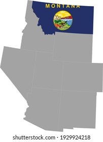 vector illustration of Map of US federal state of Montana with state flag inside the map of Mountain western region