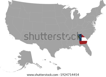 vector illustration of Map of US federal state of Georgia with state flag on gray USA map