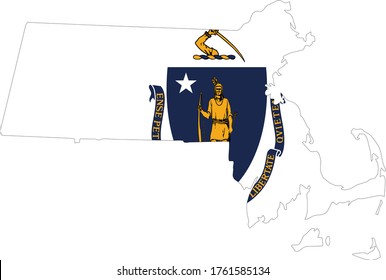 vector illustration of Map of US state of Massachusetts with flag