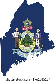 vector illustration of Map of US state of Maine with flag