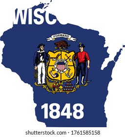 vector illustration of Map of US state of Wisconsin with flag