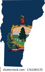 vector illustration of Map of US state of Vermont with flag