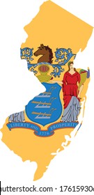 vector illustration of Map of US state of New Jersey with flag