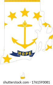 vector illustration of Map of US state of Rhode Island with flag