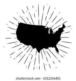 Vector illustration with map USA and divergent rays. Used for poster, banner, web, t-shirt print, bag print, badges, flyer, logo design and more. 