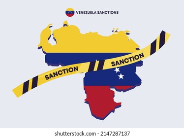 Vektorgrafik einer Karte Venezuelas mit gelbem Band mit Sanktionen