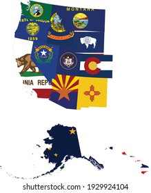 vector illustration of Map of Western region with US federal state with state flag