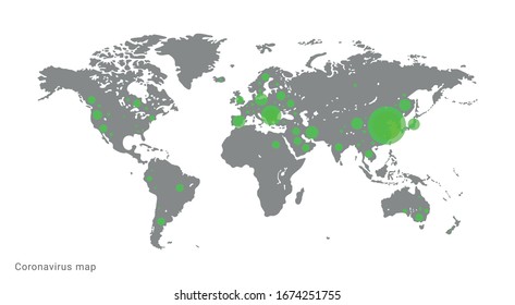 Vector illustration of the map of the world with chart spread of Coronavirus. Template for infographics about Covid-19. Virus and epidemic diagram.