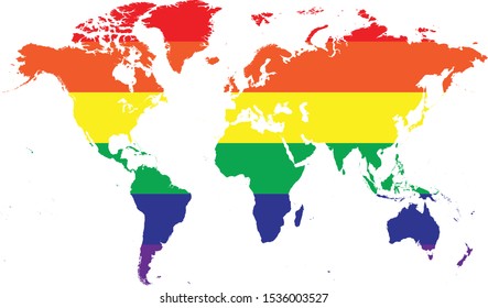 vector illustration of map of World with LGBT colors