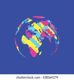 vector illustration. map of the world in the style of the 80's design geometry graphic style of Memphis.