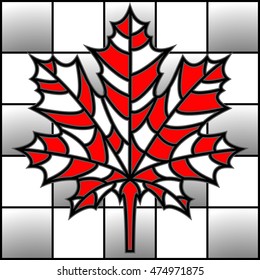 Vector illustration maple leaf on chess board in mosaic style.