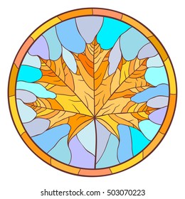 Vector illustration with maple leaf in stained glass style