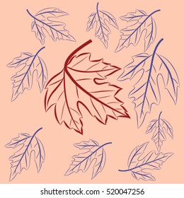 vector illustration of maple leaves on a pink background