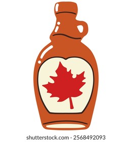 Vector illustration of maple syrup bottle in line drawing style, minimalist simple, for culinary themes food packaging breakfast concepts kitchen decor recipes organic products, healthy lifestyle idea