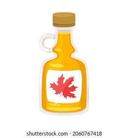 Vector illustration of maple syrup in a glass jar. Cartoon style packaging illustration. Isolated on white background.