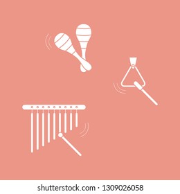 Vector illustration with maracas, bar chimes, triangle. Musical instruments. Toy. Design for postcard, banner, poster or print.