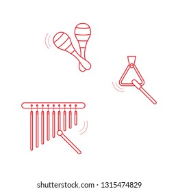 Vector illustration with maracas, bar chimes, triangle. Musical instruments. Toy. Design for postcard, banner, poster or print.