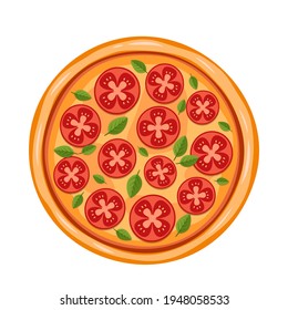 Vector illustration of maragrita. Pizza with tomatoes in cartoon style. Italian food. Isolated on white background
