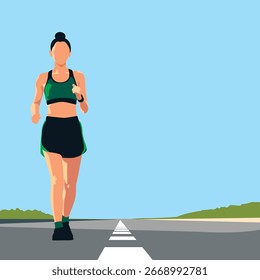 Ilustración vectorial de un corredor de maratón, símbolo de victoria, logro, competencia y estilo de vida saludable.