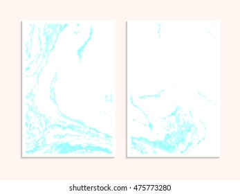 Vector illustration of marble cards set. Blue watercolor blots isolated on white background. Hand drawn. Can be used for wedding, save the date card, invitation, banner.