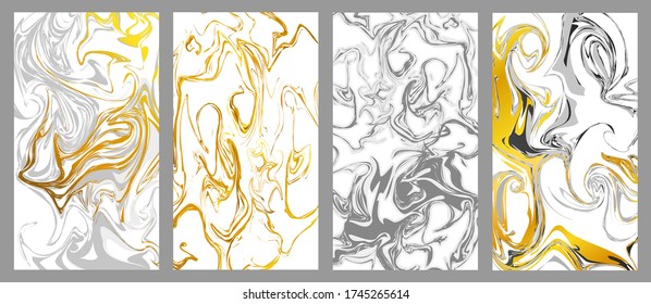 Vector illustration. Marble texture. Marbled sparkle background set. Design element for wedding, invitation card, banner, discount voucher, flyer, social media story template. Fluid flow concept