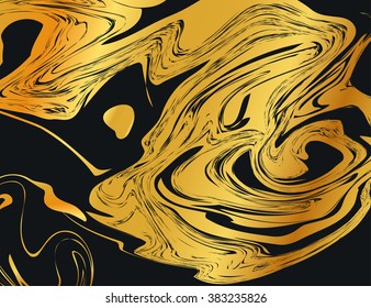 Vector Illustration of Marbling Texture  for Design, Website, Background, Banner. Ink Liquid Element Template. Watercolor Pattern. Gold and Black