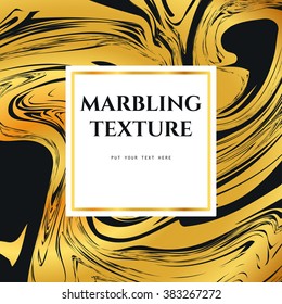 Vector Illustration of Marbling Texture  for Design, Website, Background, Banner. Ink Liquid Element Template. Watercolor Pattern. Gold and Black Greeting Card
