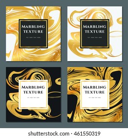 Vector Illustration of Marbling Texture  for Design, Website, Background, Banner. Ink Liquid Element Template. Watercolor Pattern. Gold, white and Black Greeting Card