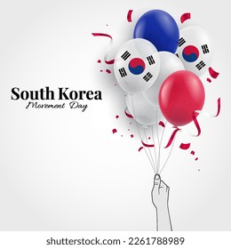 Vector Illustration of March 1st Movement Day in the South Korea. Hands with South Korea flag balloons

