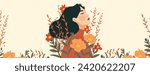 Vector illustration March 8, girl in flowers International Women