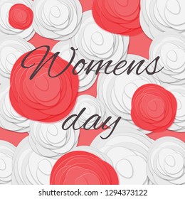 Vector illustration. March 8. International women day. Paper cut white and red roses with shadows. Design template for greeting cards, banners, posters, advertising.