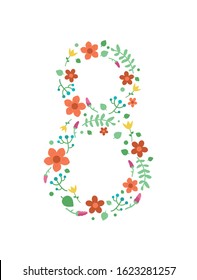 vector illustration
March 8, number 8 from flowers, holiday card