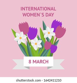 Vector illustration for March 8 postcard. International Women's Day Greetings Template
