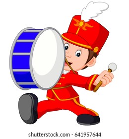 vector illustration of marching band banging a big bass drum