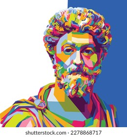 Vector illustration of Marcus Aurelius the figure of Stoicism in the style of pop art