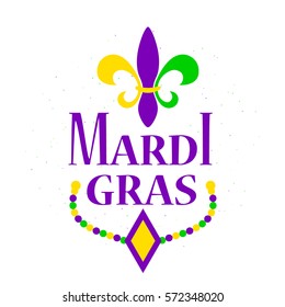 Vector illustration of Mardi Gras background with typography text for greeting card, banner, gift packaging, sale or party templates for fat tuesday, carnival, masquerade