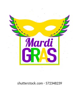 Vector illustration of Mardi Gras background with typography text for greeting card, banner, gift packaging, sale or party templates for fat tuesday, carnival, masquerade