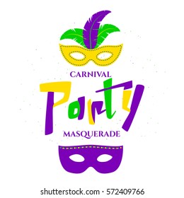 Vector illustration of Mardi Gras background with typography text for greeting card, banner, gift packaging, sale or party templates for fat tuesday, carnival, masquerade