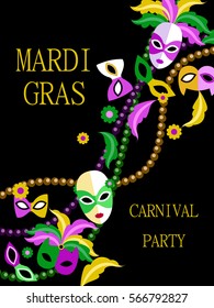 Vector illustration of Mardi Gras carnival party poster design. Usable for invitation, flyer, poster or greeting card.