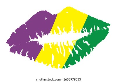 vector illustration of mardi gras lipstick kiss. 
