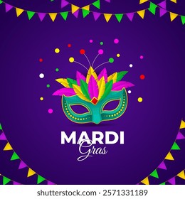 Vector illustration of Mardi Gras social media template