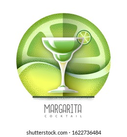 Vector illustration of margarita cocktail icon. Grainy texture design