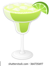 Vector illustration of a margarita and a lime wedge.