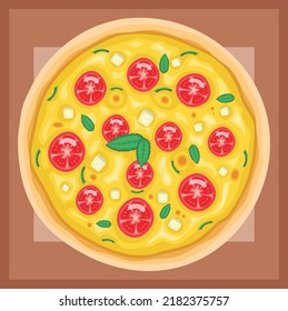 Vector illustration of margherita pizza with onion and mushrooms for restaurant menues, decoration, websites etc.
