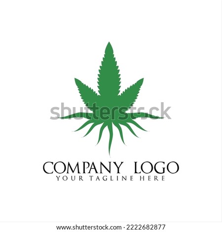 Vector illustration of a marijuana leaf logo design with its roots.